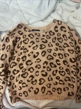 Ing Beige Leopard Heart-Print Crewneck Sweater